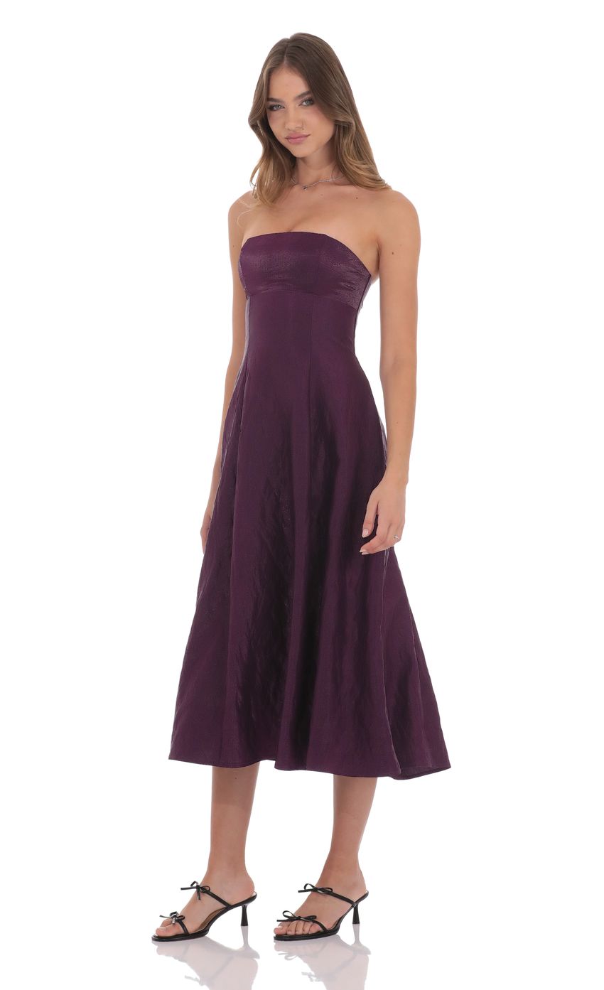 Sheen Empire Waist Midi Dress in Purple Crinkle