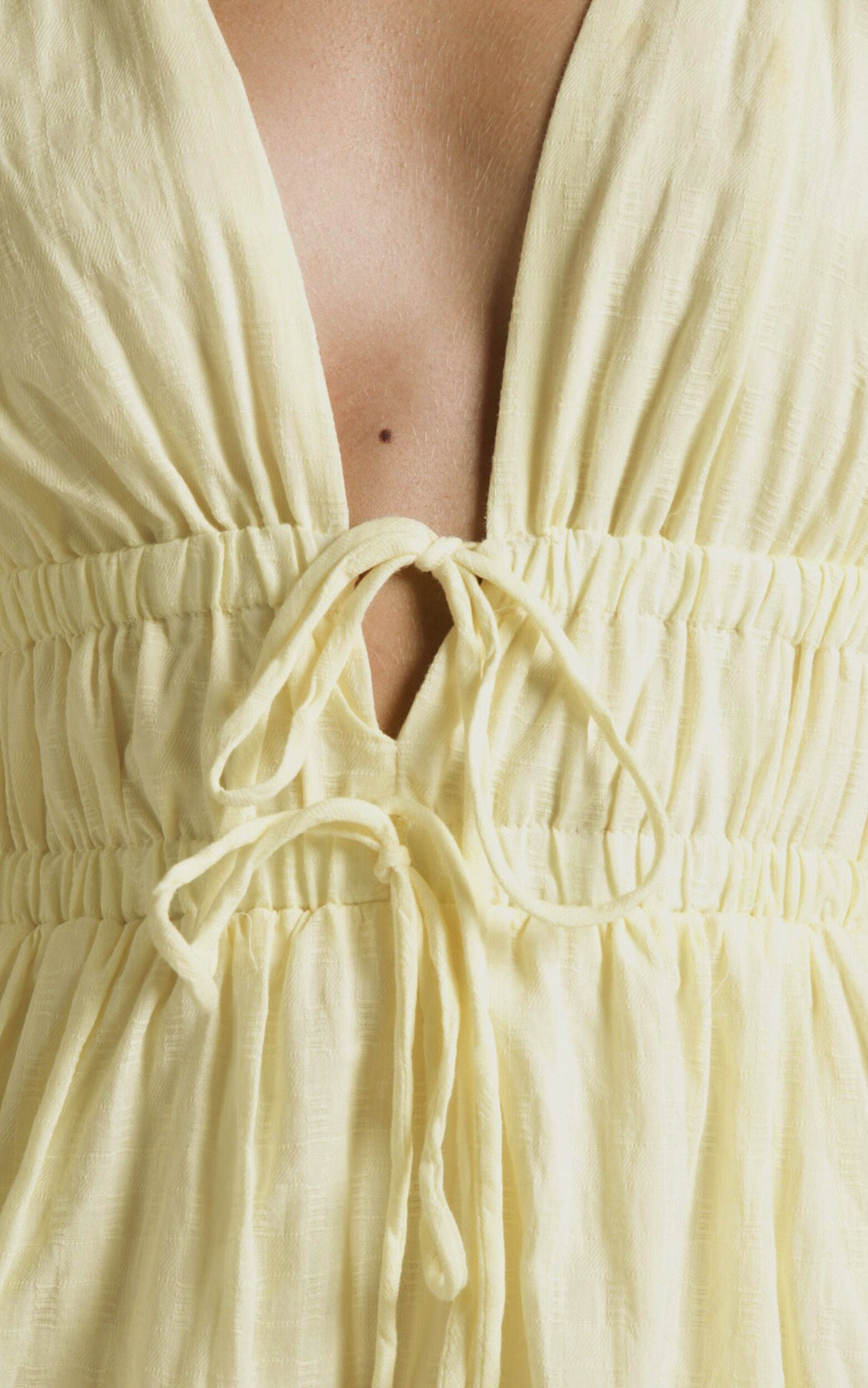 Portofino Midi Dress - V Neck Puff Sleeve Dress in Yellow