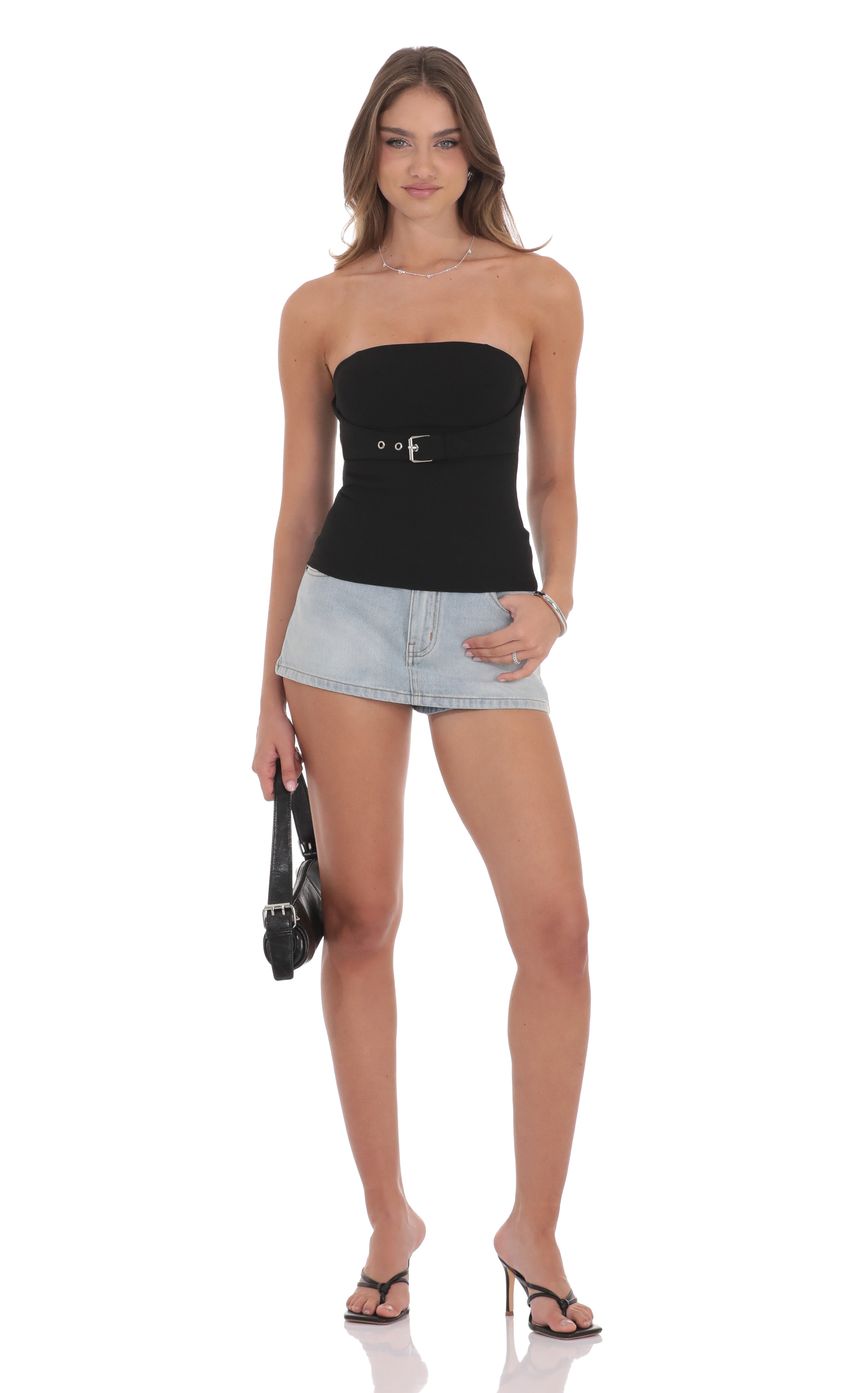 Strapless Buckle Top in Black