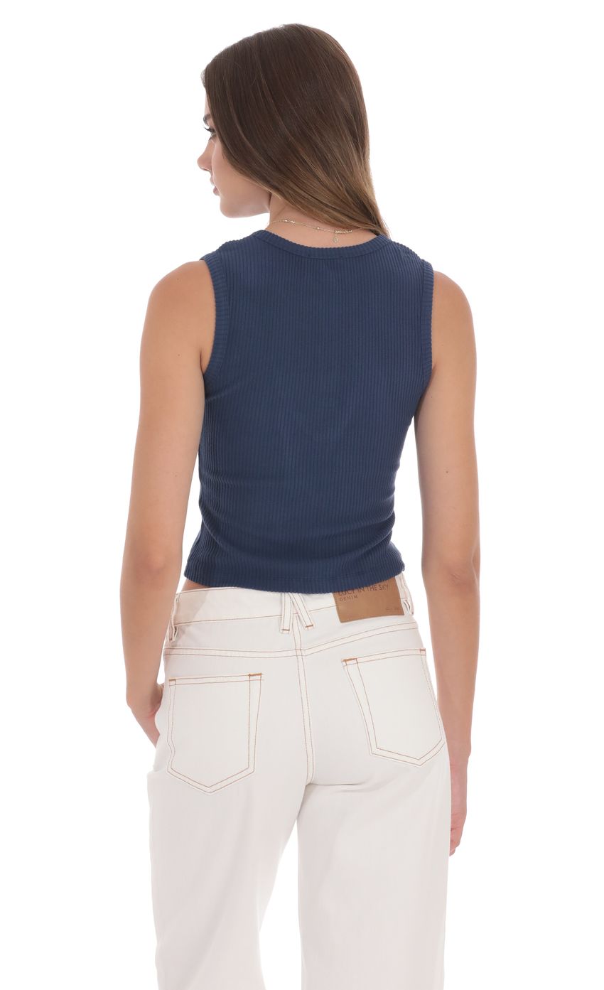 Ribbed Button Top in Navy