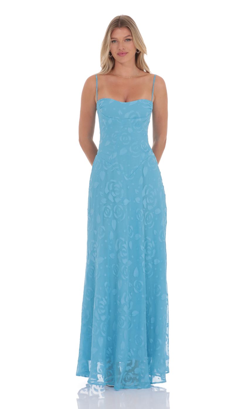 Burnout Lace-Up Maxi Dress in Aqua