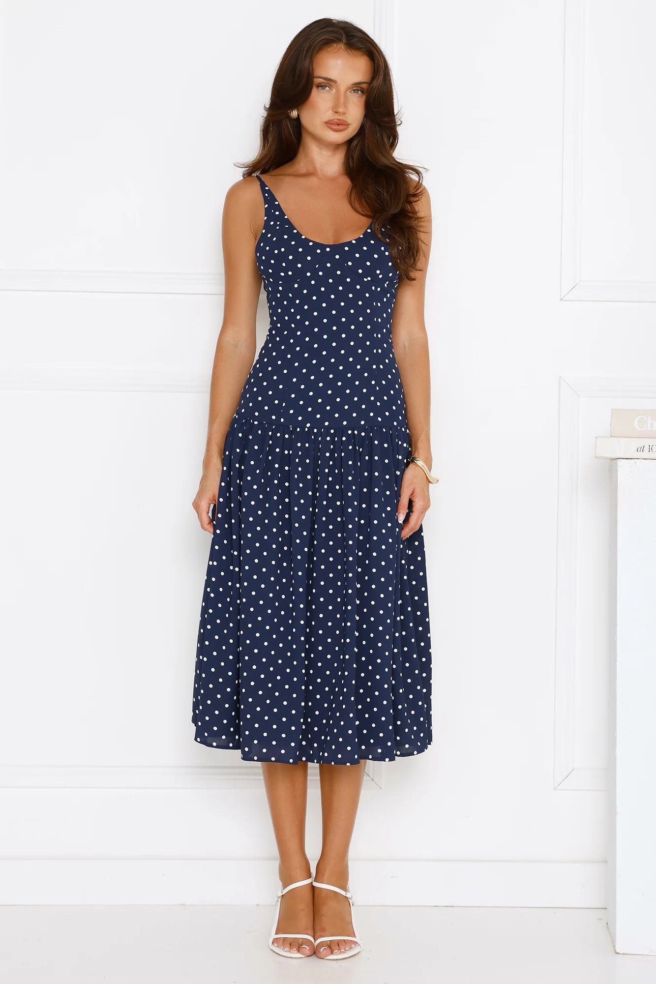 Polka Dot Charm Midi Dress Navy