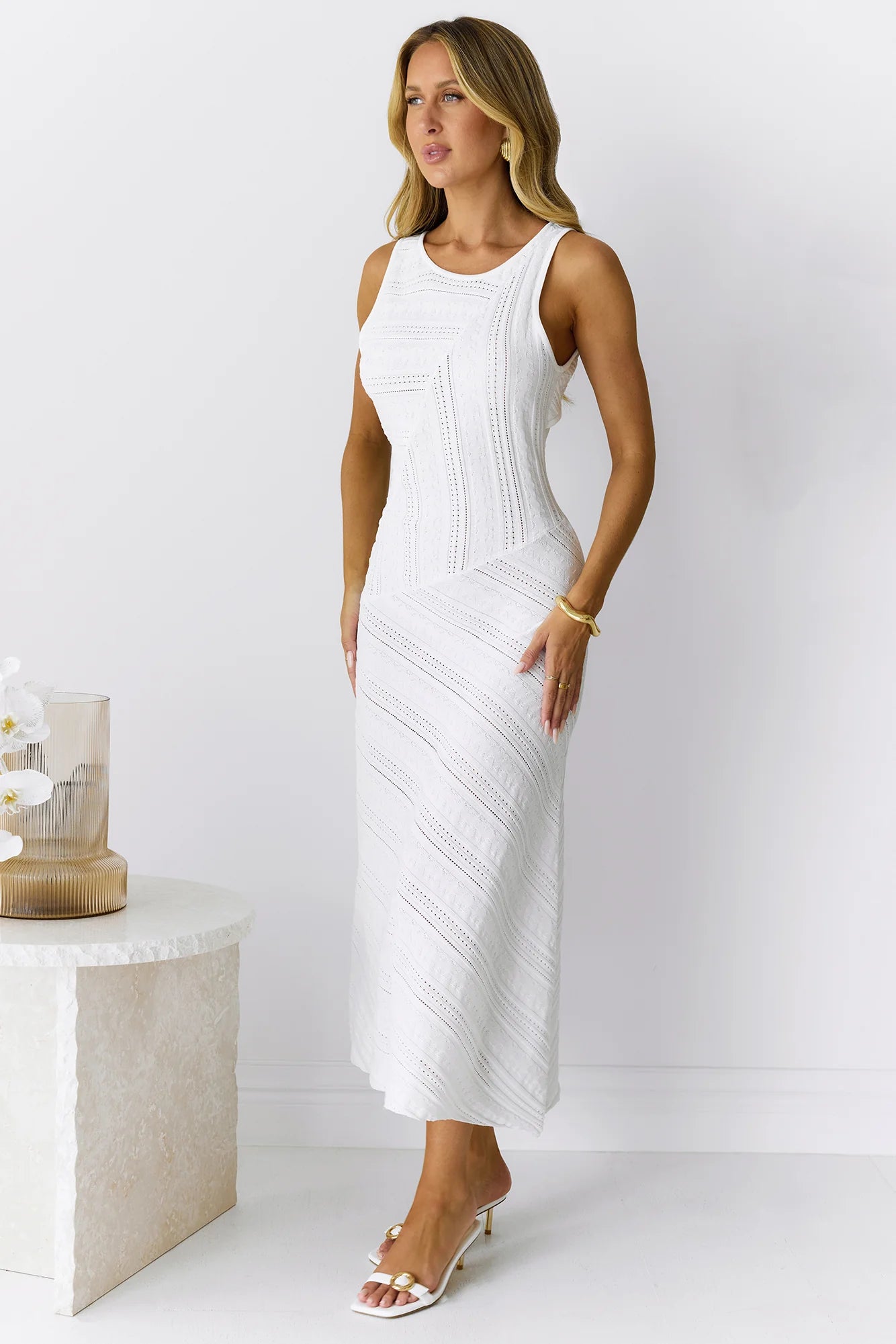 Island Of Moonflowers Midi Dress White