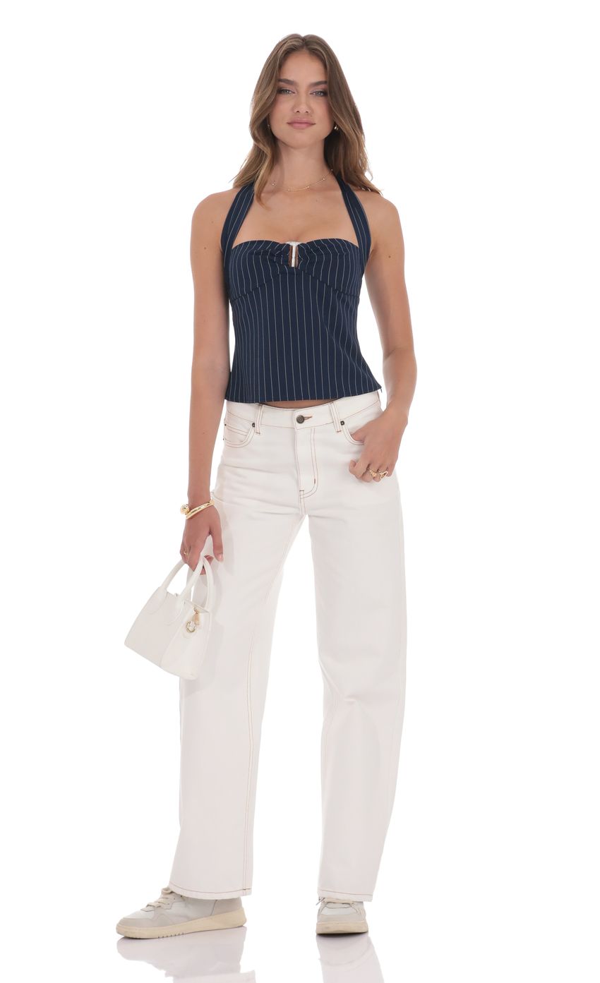 Halter Pinstripe Top In Navy