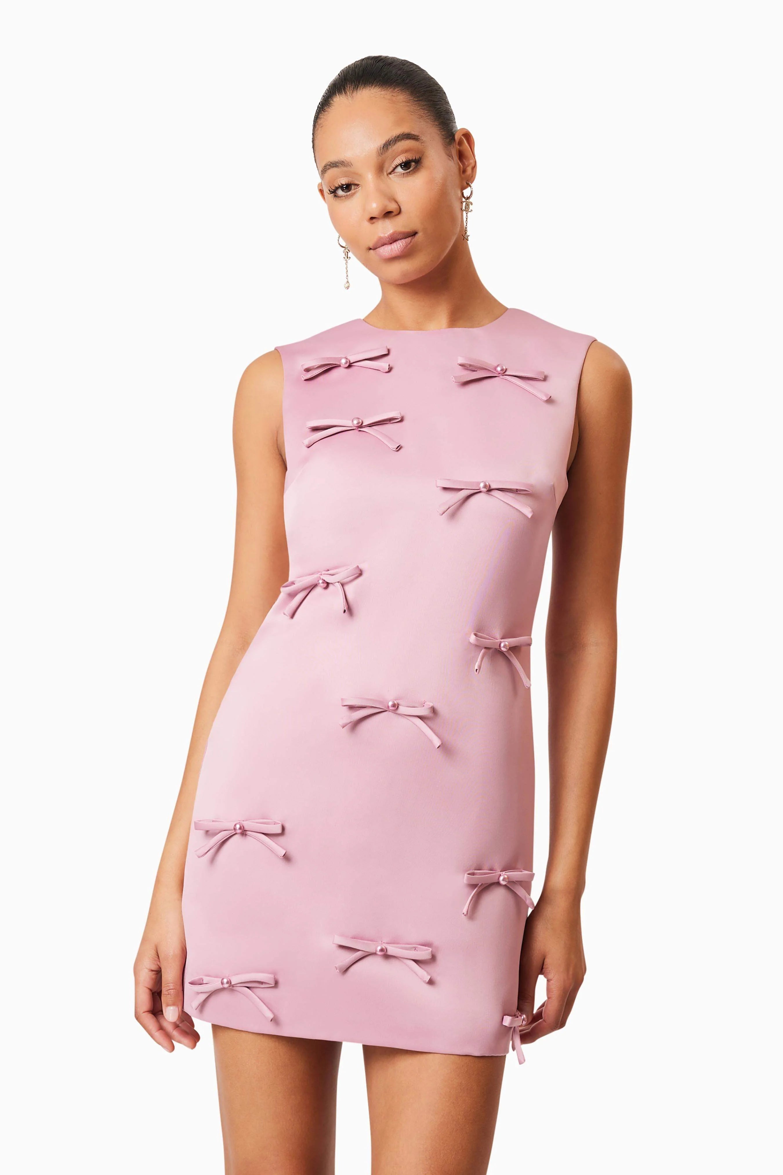 Rose Bow Shift Dress in Pink