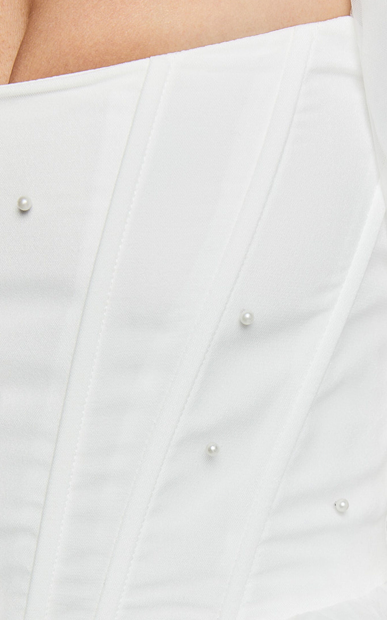 Ingrid Mini Dress - Long Puff Sleeve Pearl Detail Dress in White