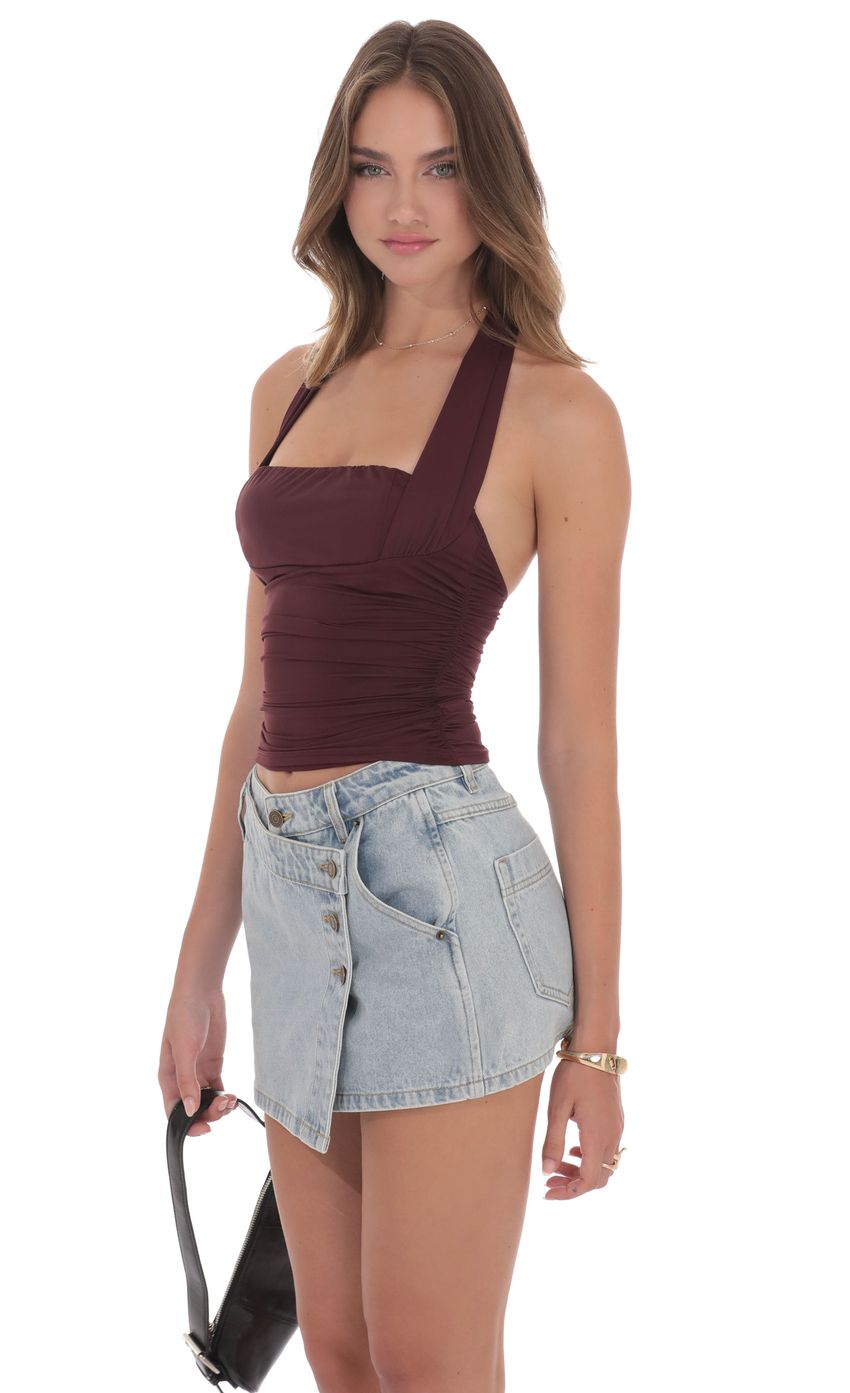 Halter Ruched Top in Burgundy