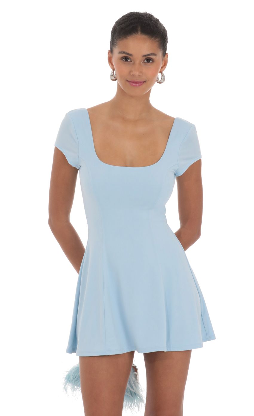 Scoop Neck Short Sleeve Dress in Blue