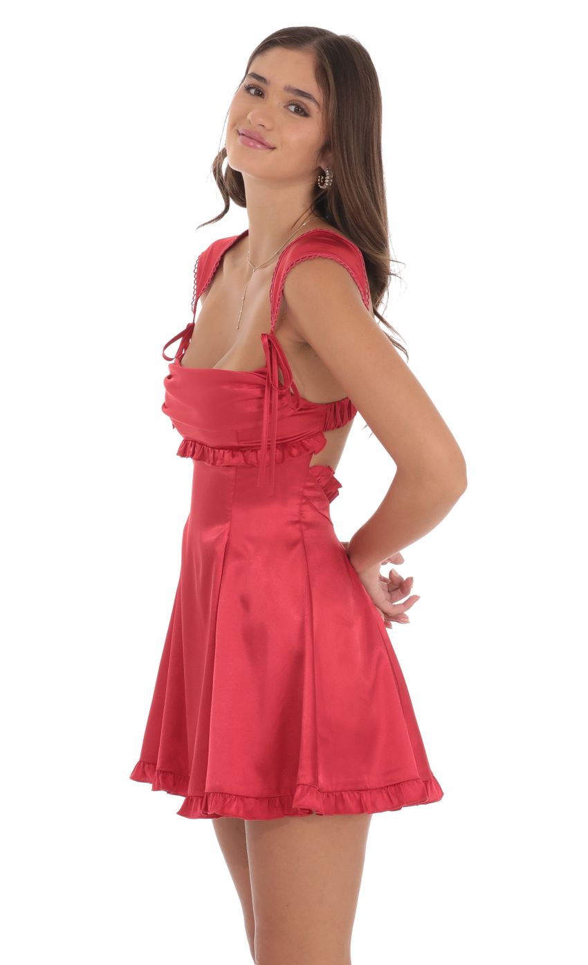 Satin Cap Sleeve Dress in Red