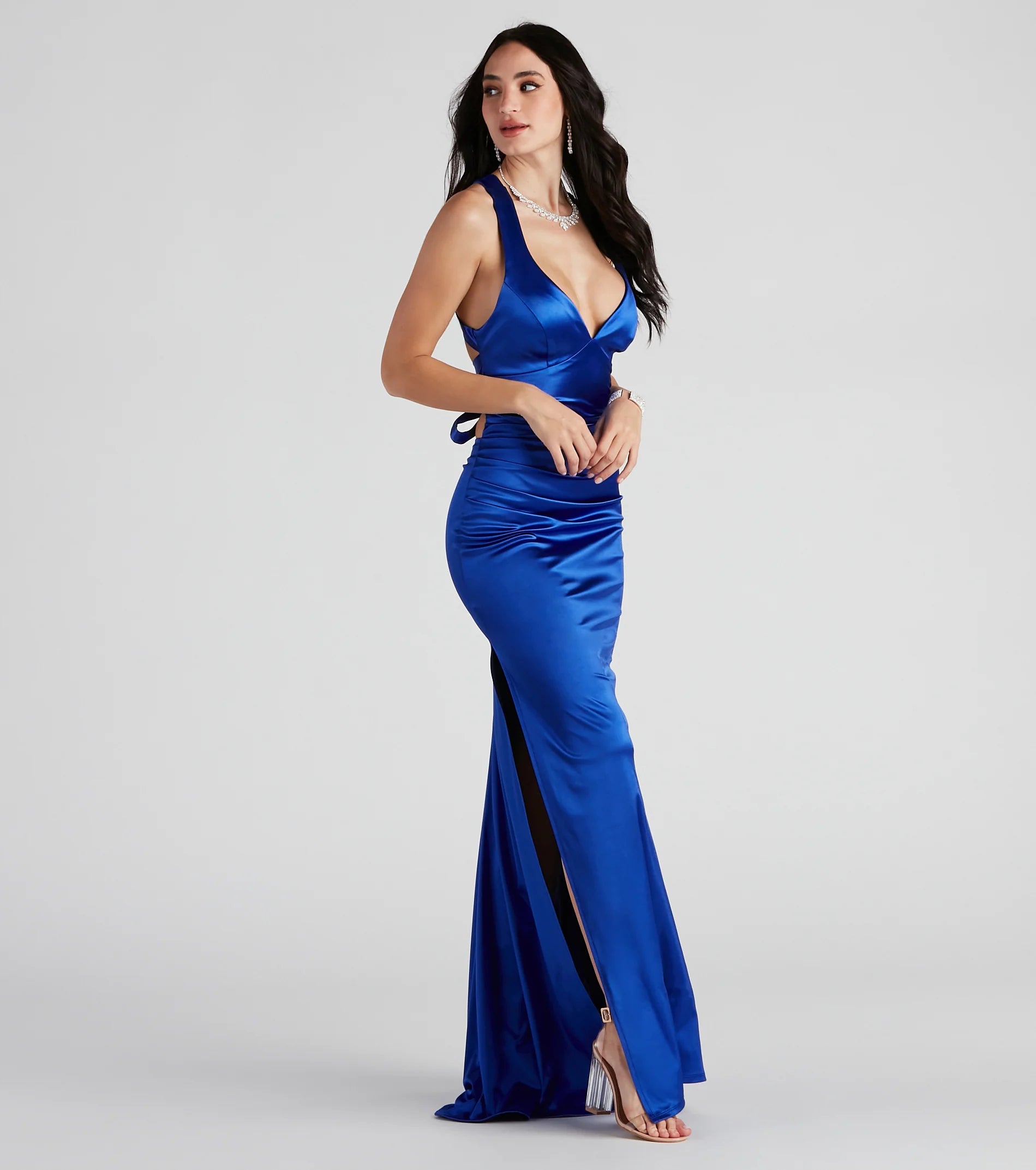 Sam Formal Satin Open Back Dress