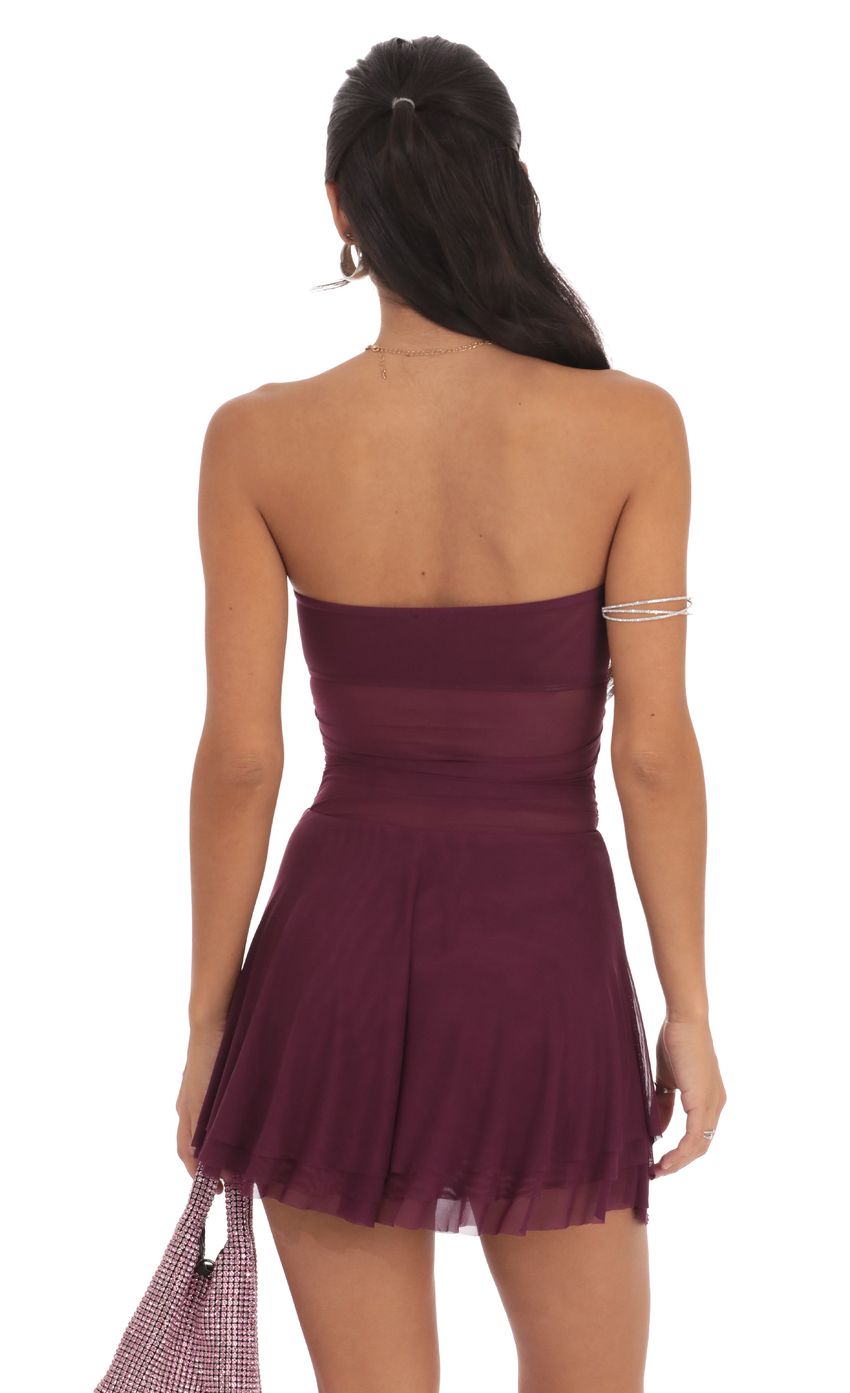 Mesh Strapless A-line Dress in Purple