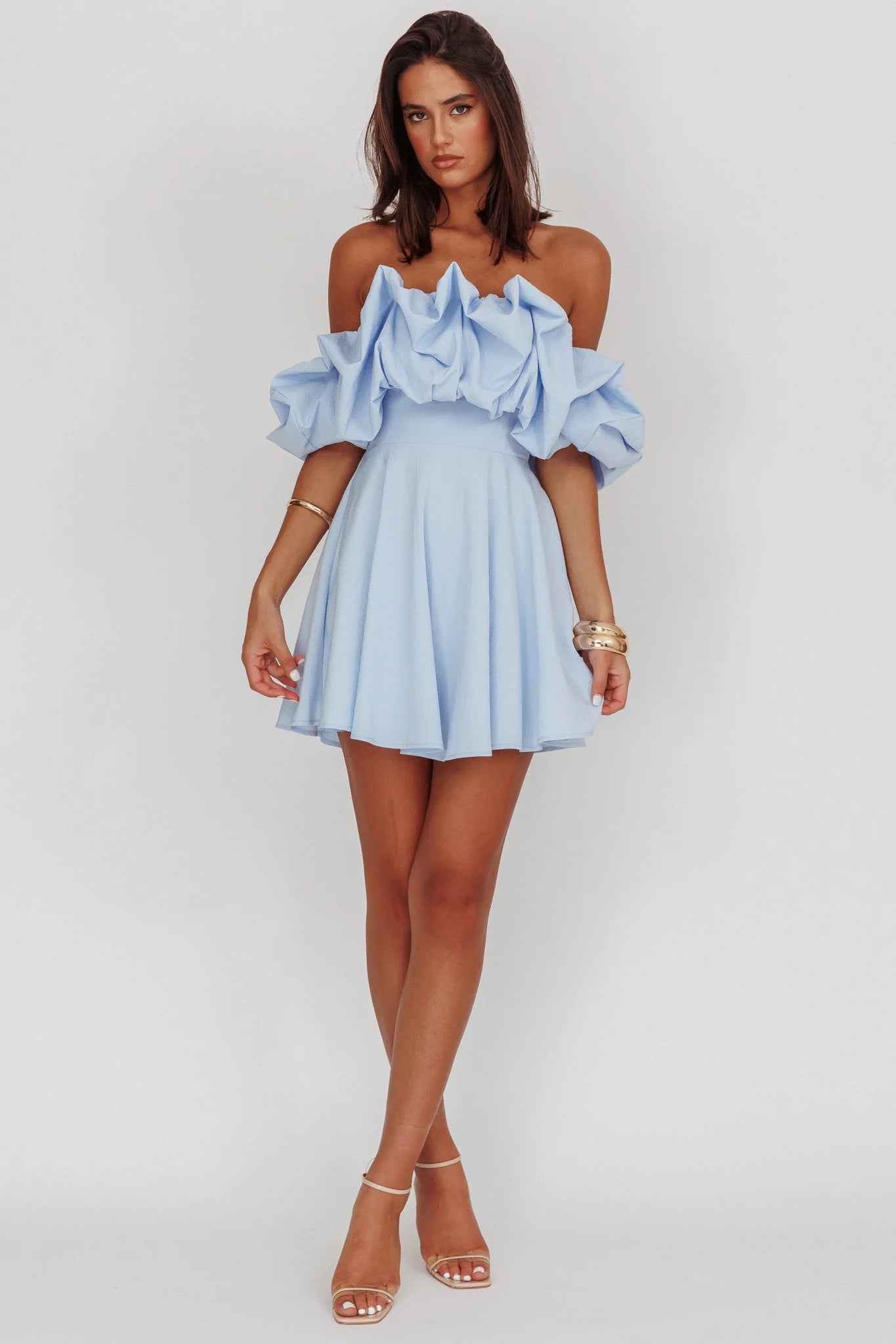Kailynn Off-Shoulder A-Line Mini Dress Blue