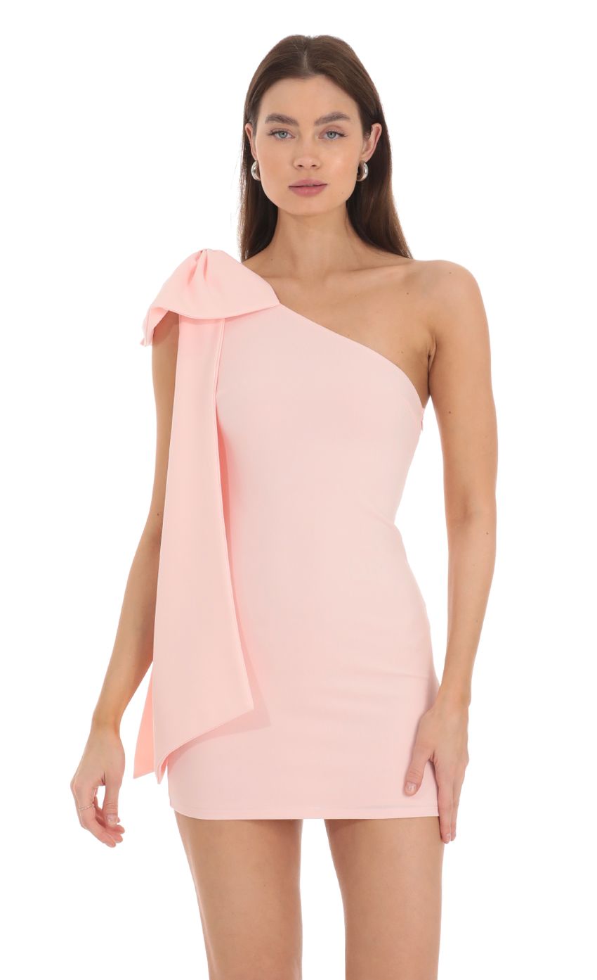 One Shoulder Bow Dress in Pink