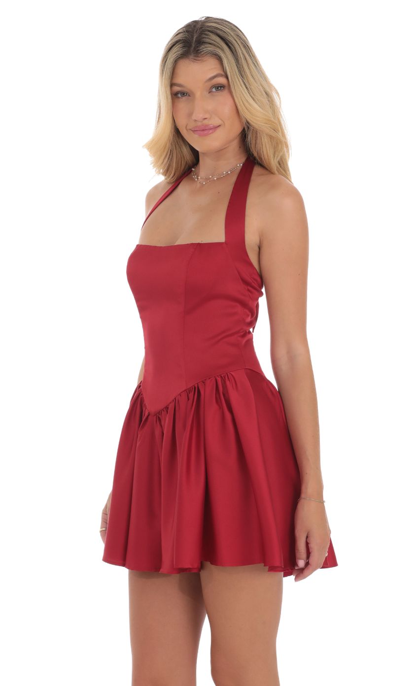 Satin Halter A-line Dress in Red
