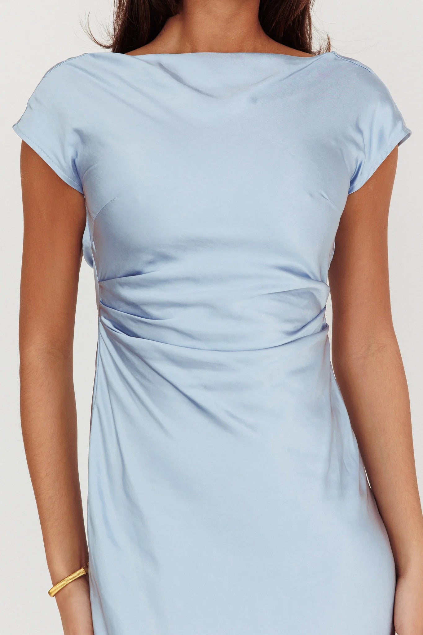 Loveland Cap Sleeve Cowl Back Midi Dress Baby Blue