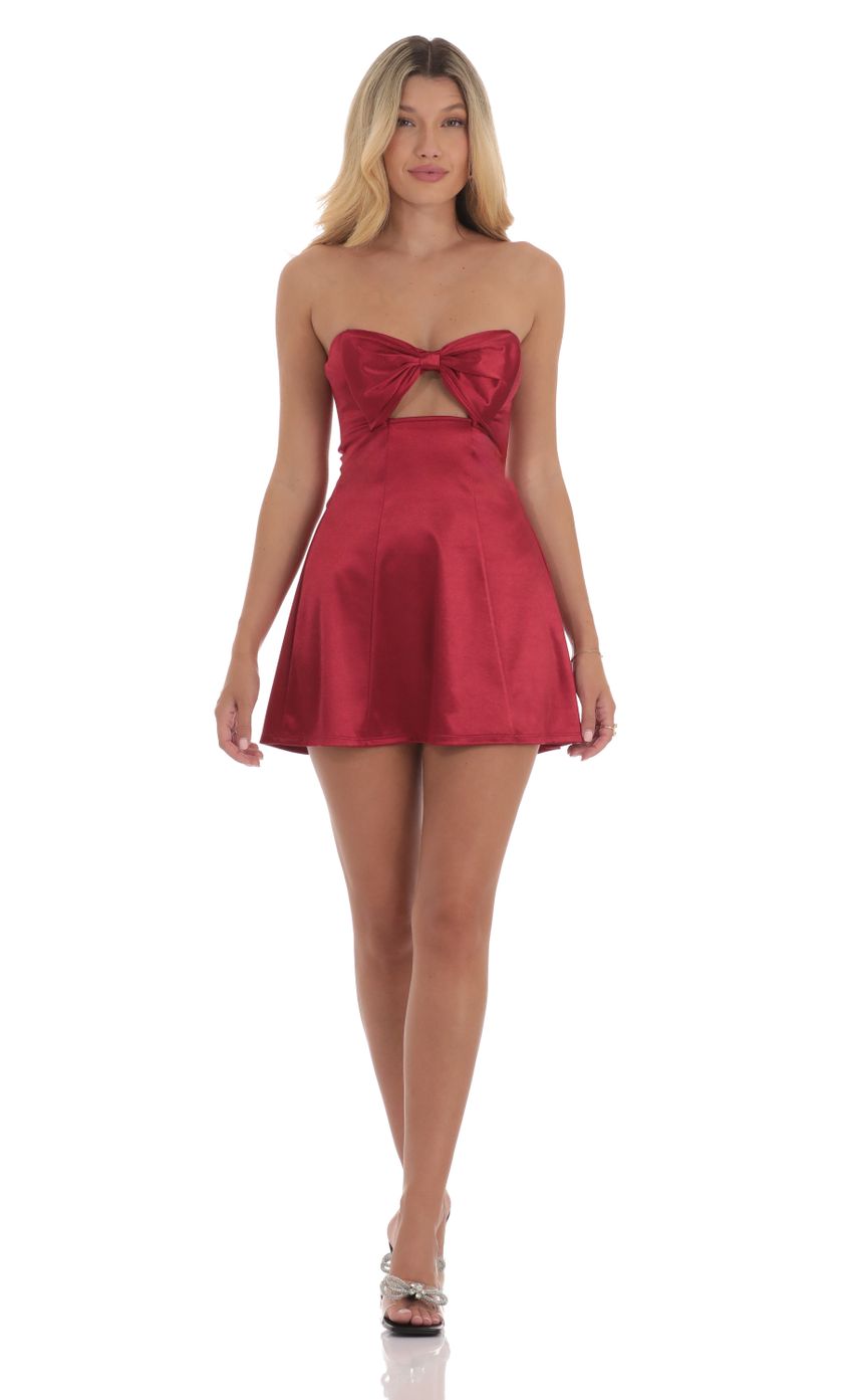Satin Bow Cutout Strapless Dress in Red