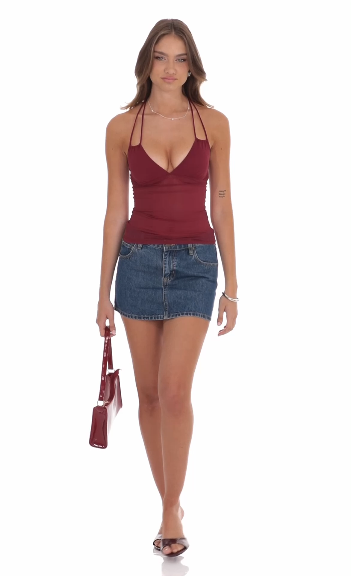 Mesh Halter Top in Wine