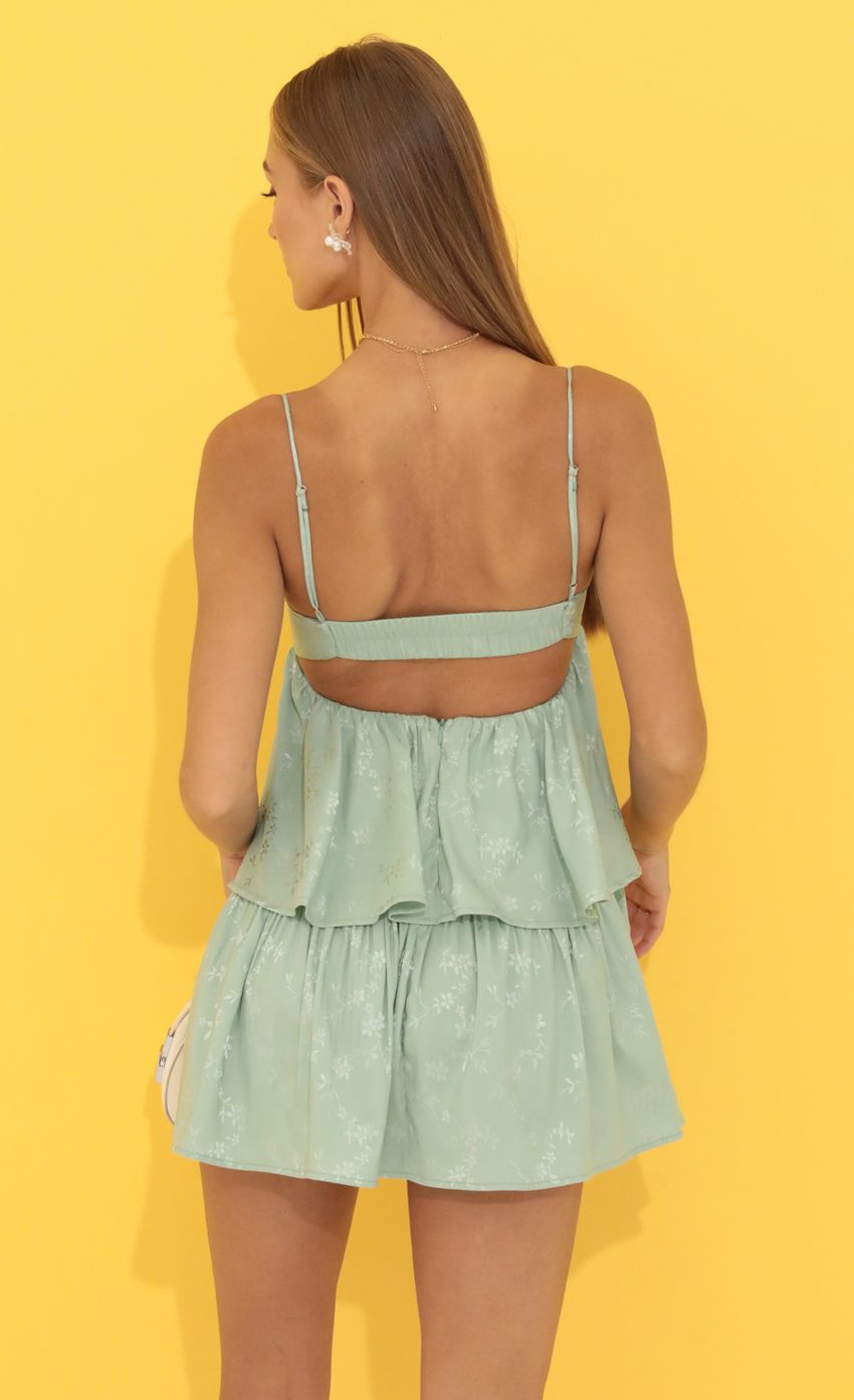 Jacquard Ruffle Dress in Green