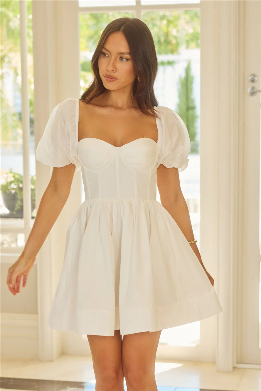 Whispering Luxe Short Sleeve Mini Dress White