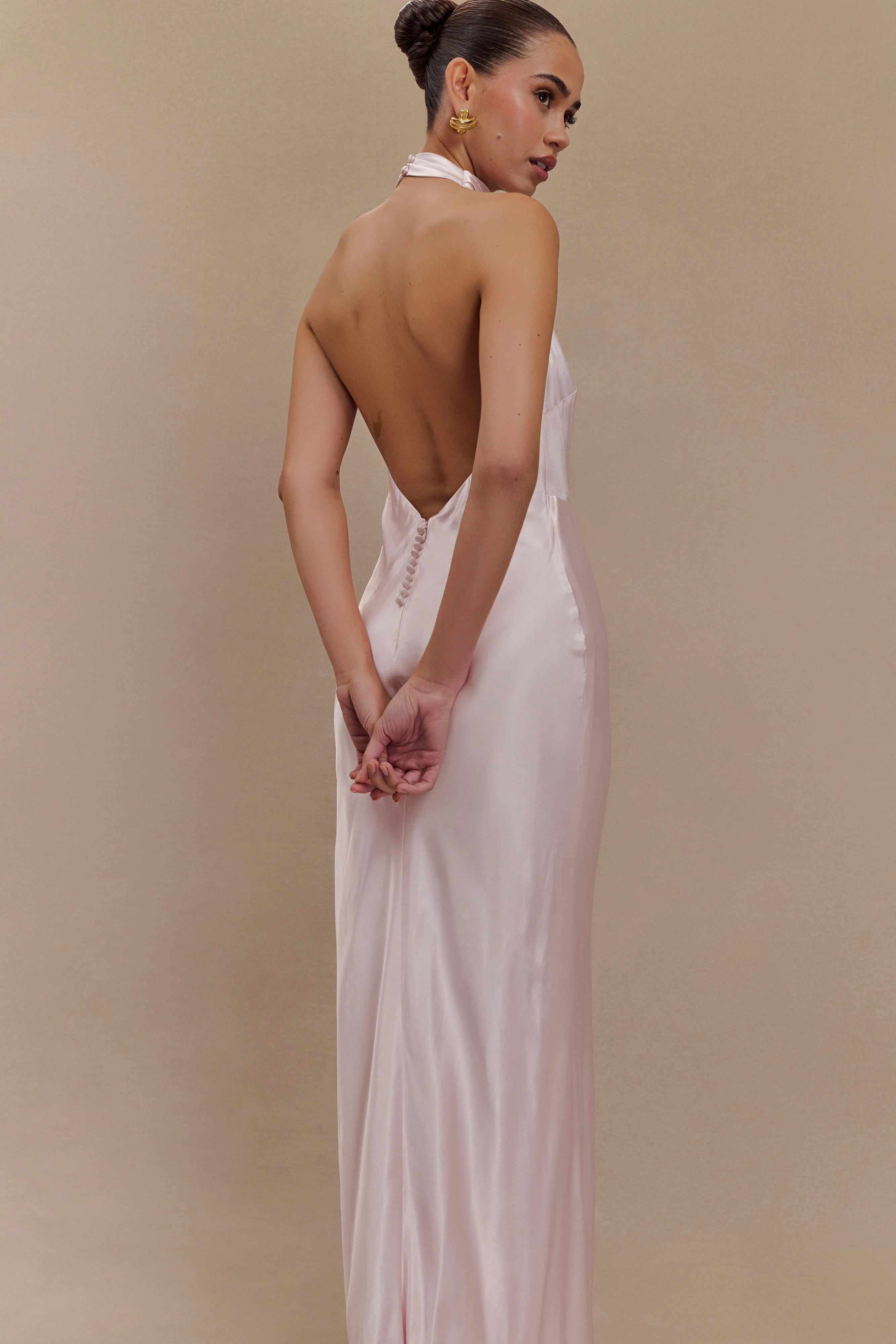 Esther Iridescent Satin Cowl Maxi Dress - Pale Pink