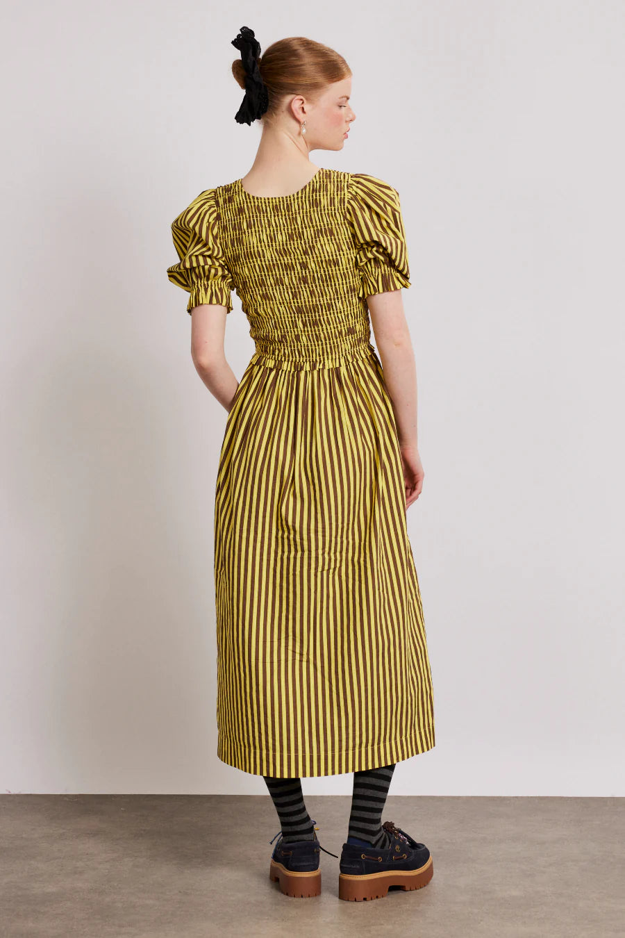 bluebelle midi dress - brown yellow stripe