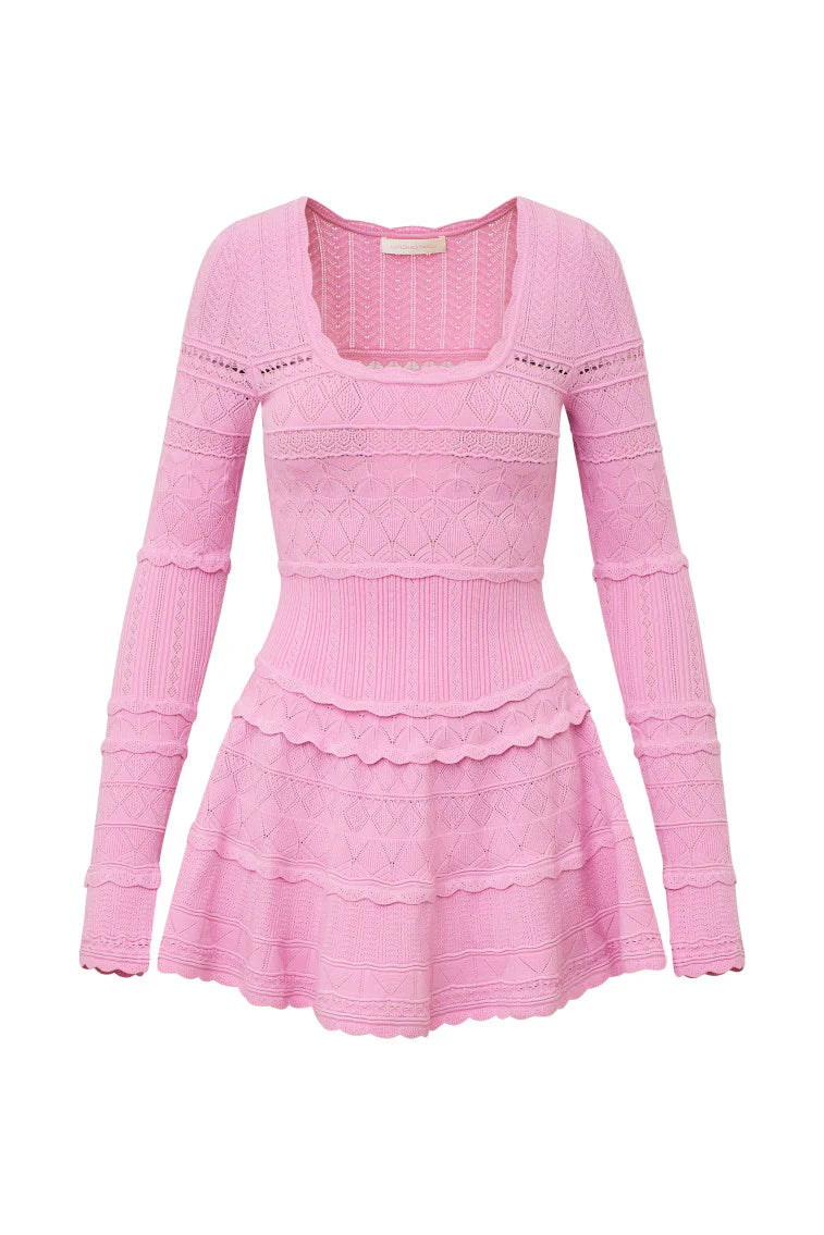 Lavender Pointelle Knit Mini Dress - ROSE CLAY