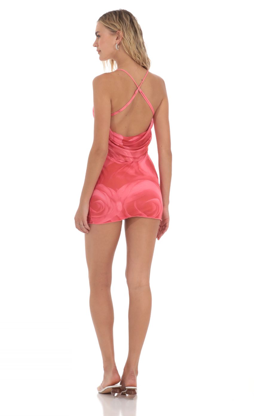 Mesh Rose Bodycon Dress in Pink and Red
