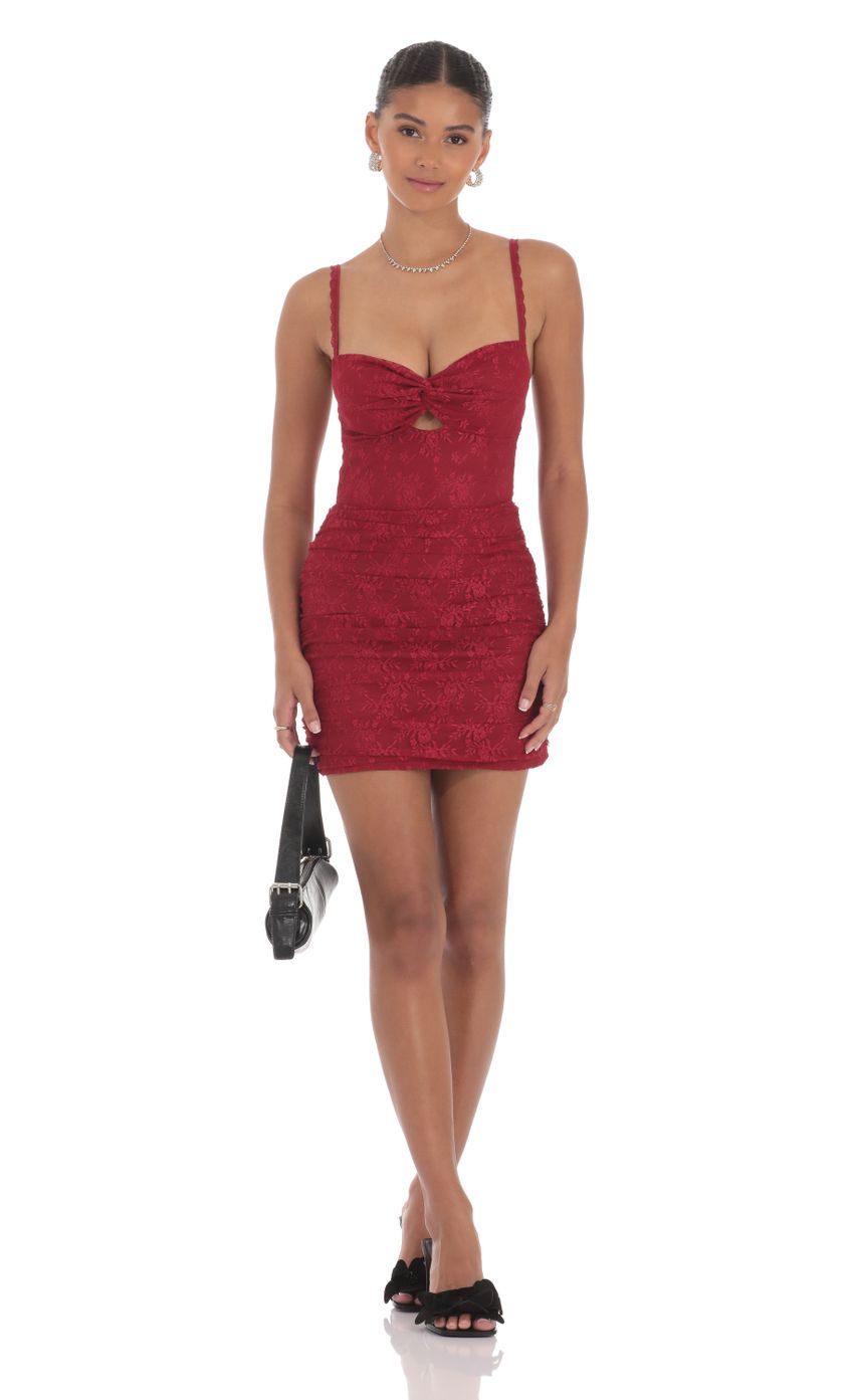 Lace Cutout Bodycon Dress in Maroon