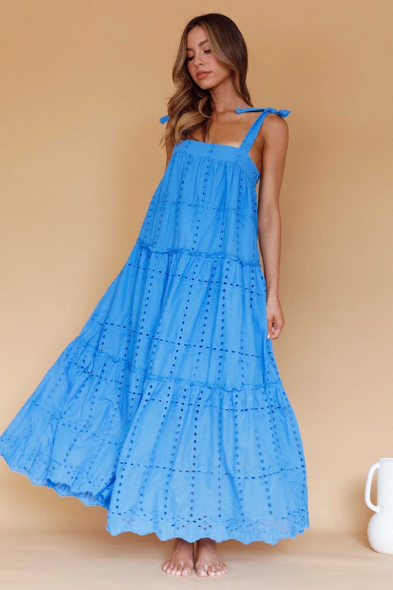 Brynna Tied Shoulder Maxi Dress Blue