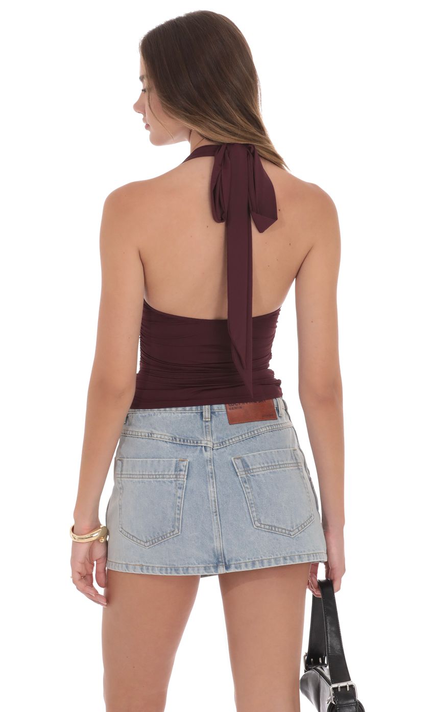 Halter Ruched Top in Burgundy