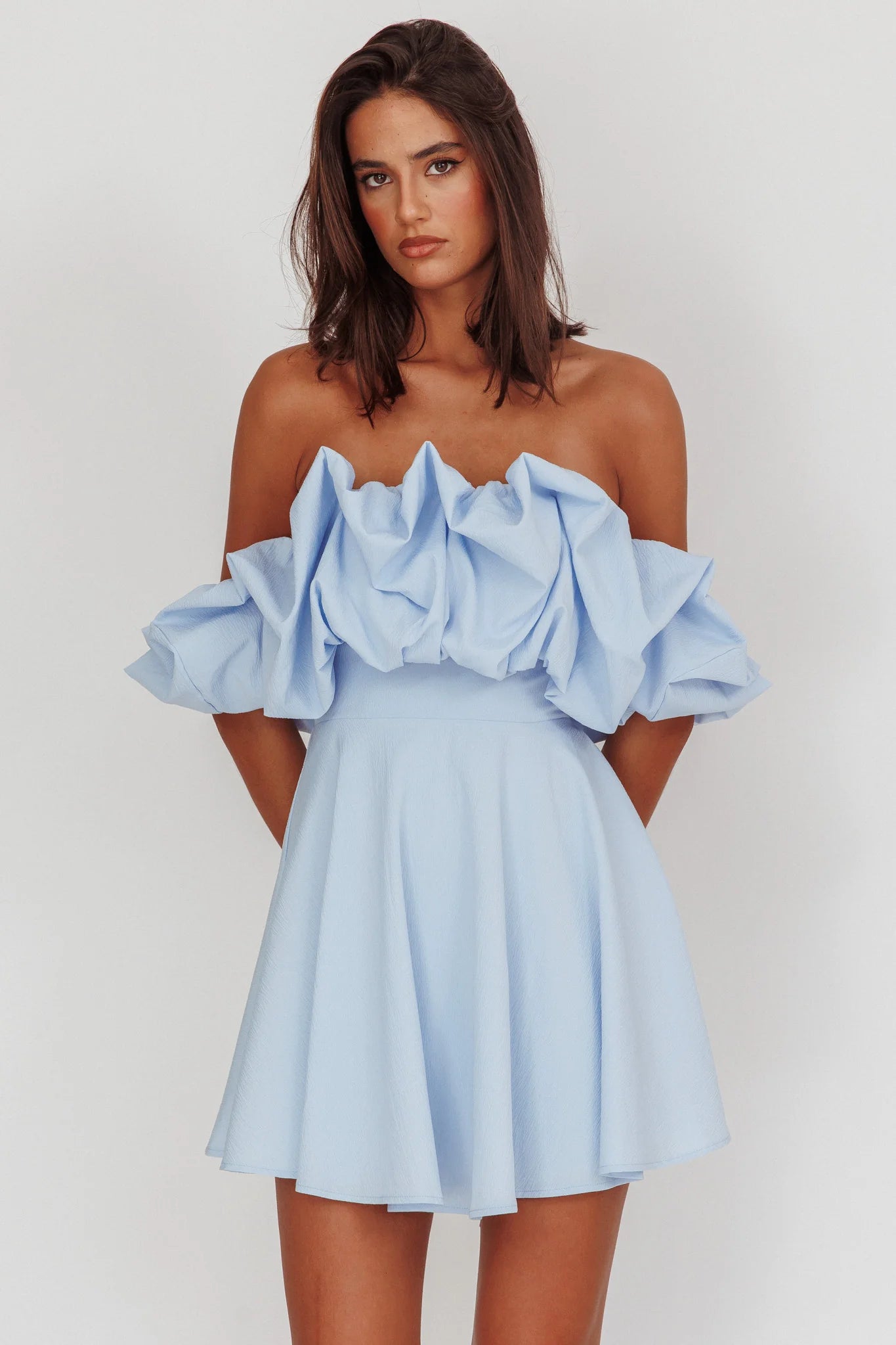 Kailynn Off-Shoulder A-Line Mini Dress Blue