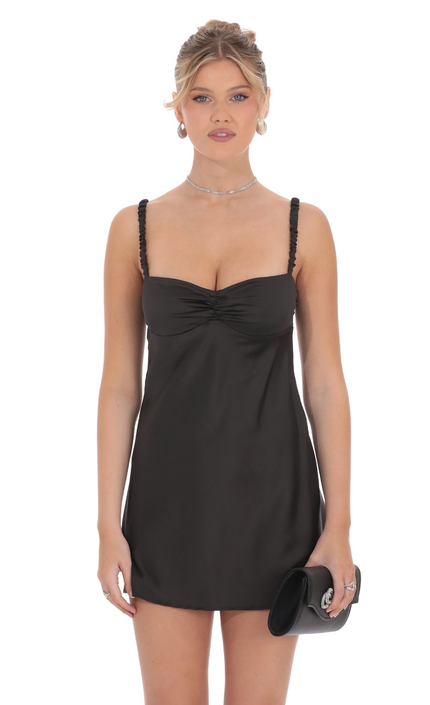 Satin Babydoll Dress in Black