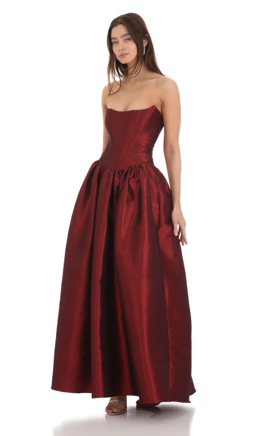 Strapless Corset Gown in Deep Red