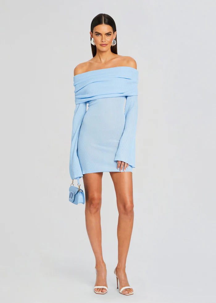 Galli Rib Knit Mini Dress Powder Blue