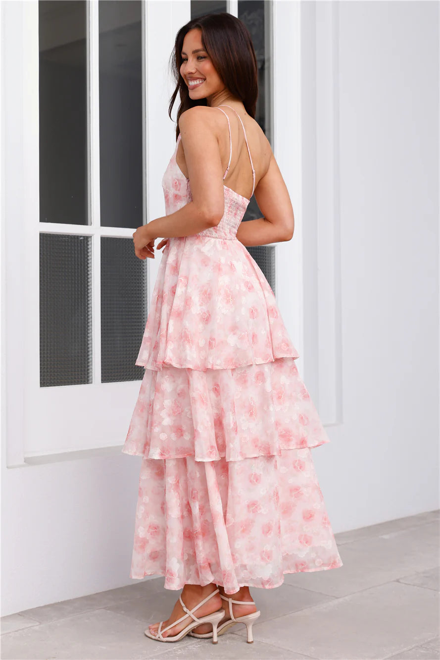 Whispering Waters One Shoulder Maxi Dress Pink