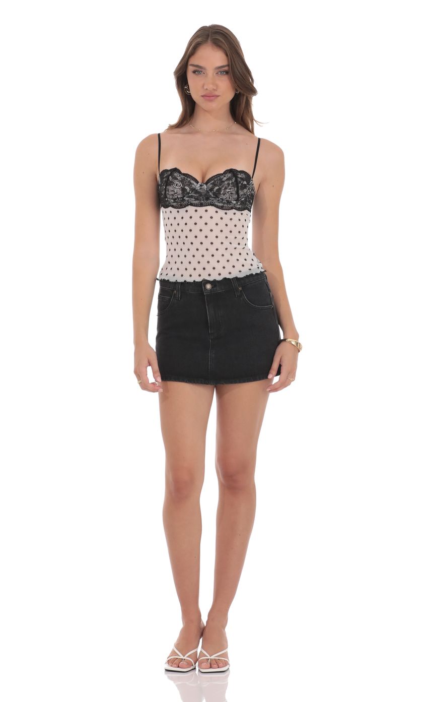 Lace Bust Polka Dot Top in White