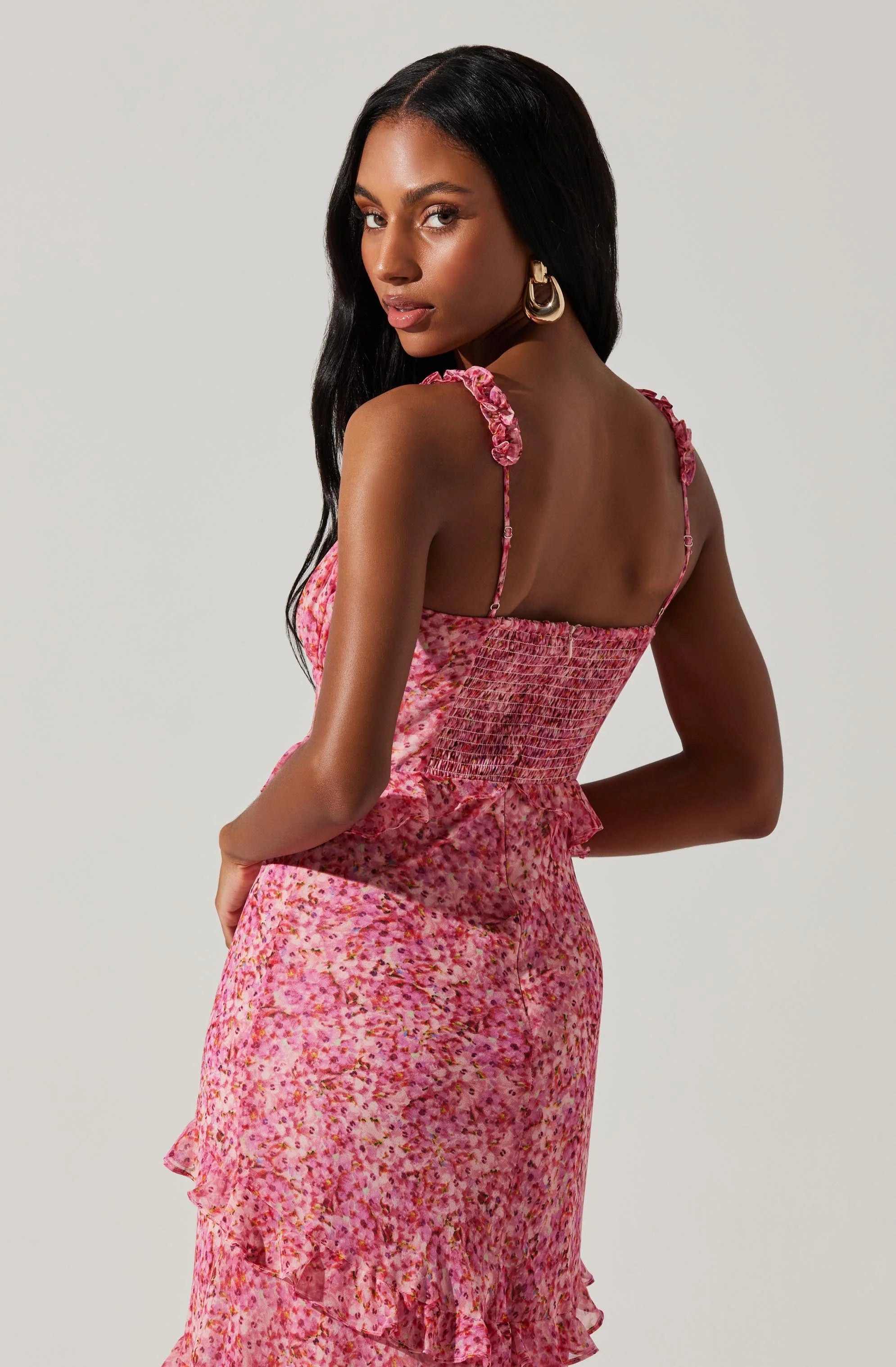 Olina Floral Ruffle Maxi Dress