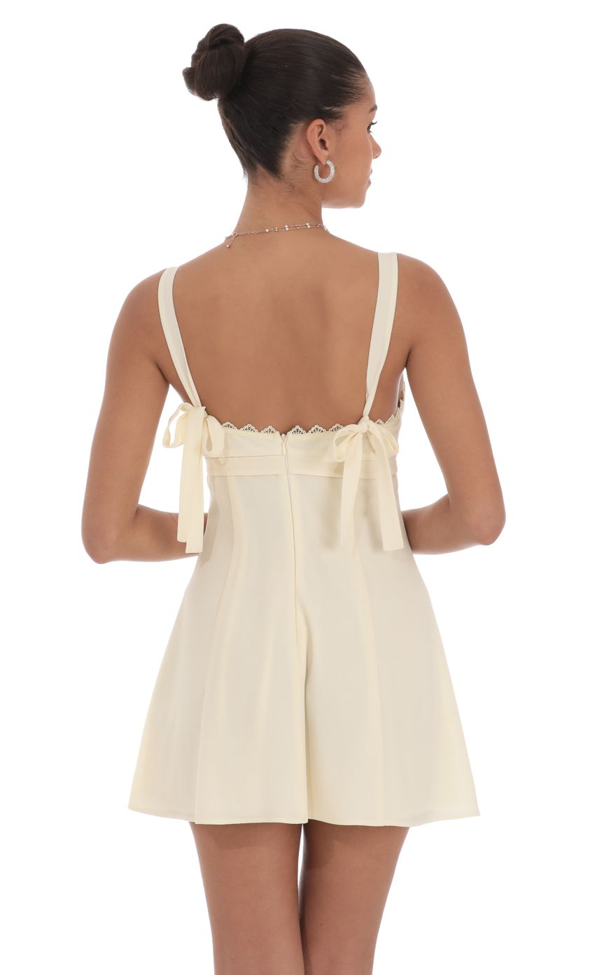Ribbon Embroidered Trim Dress in Cream