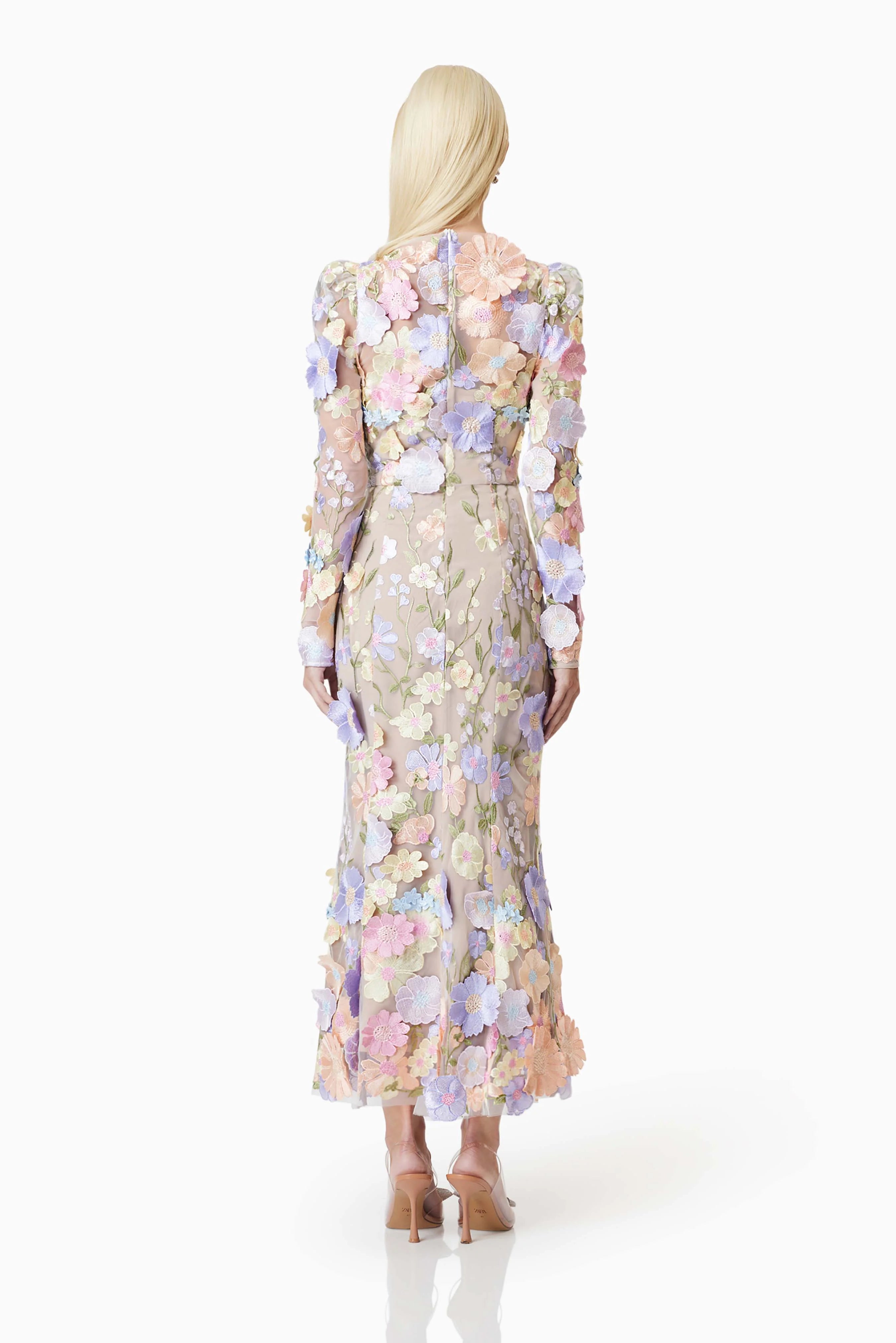 Shannon 3D Floral Midi Dress In Purple