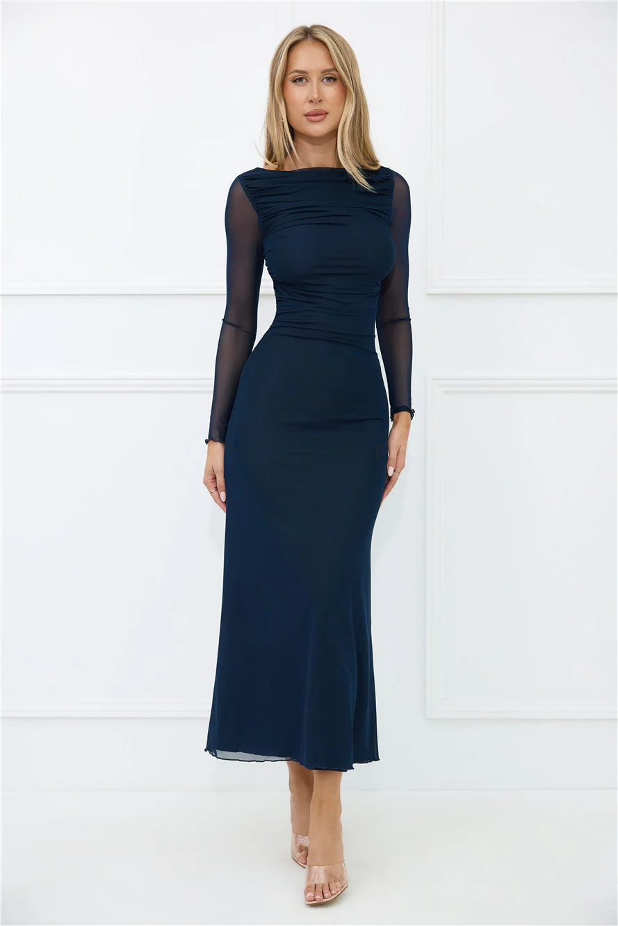 Thinking Pretty Long Sleeve Maxi Dress Navy