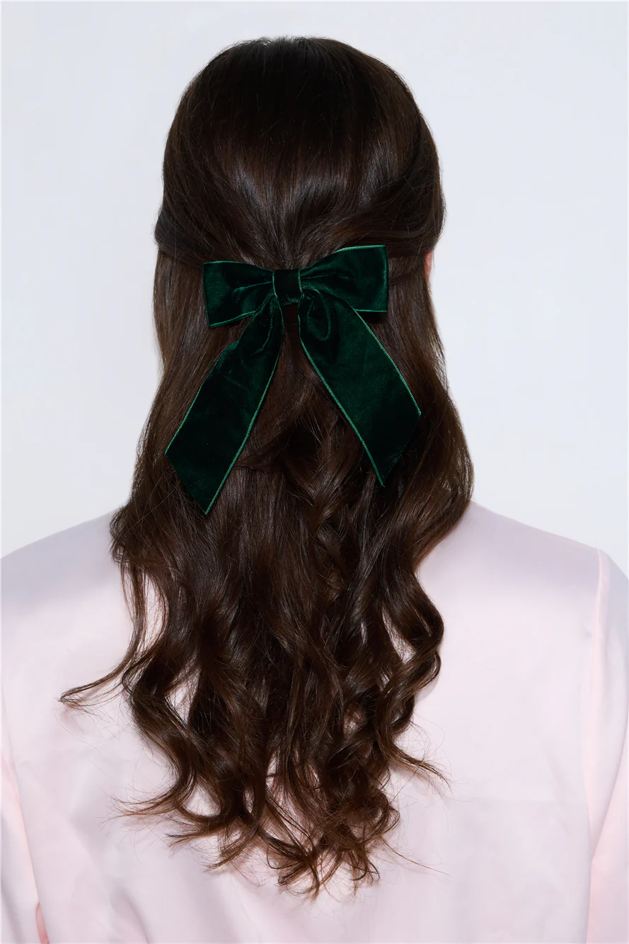 Velvet Bow Hair Clip Green
