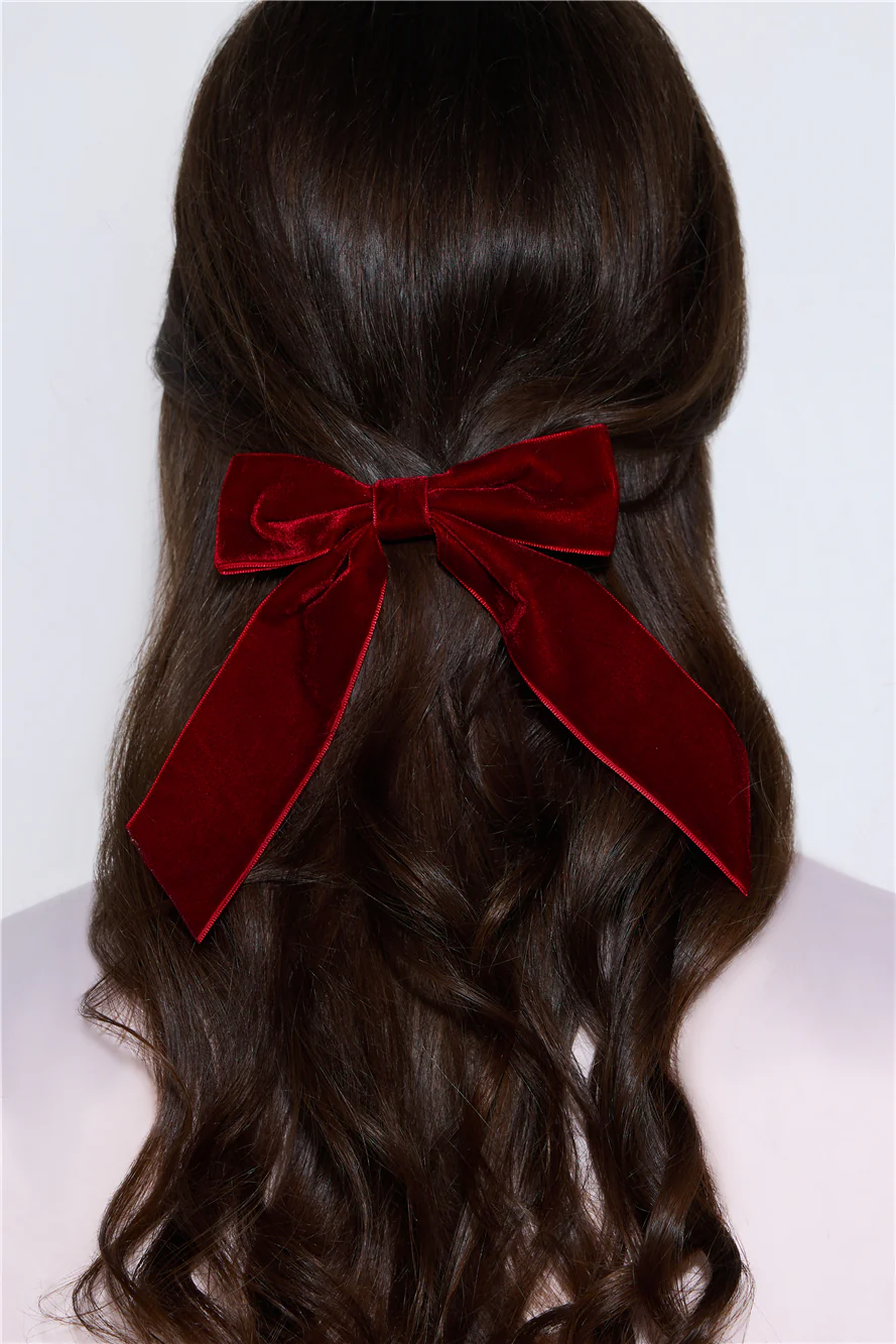 Velvet Bow Hair Clip Red