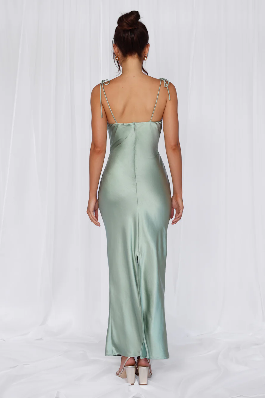 The Penelope Cowl Satin Maxi Dress Sage