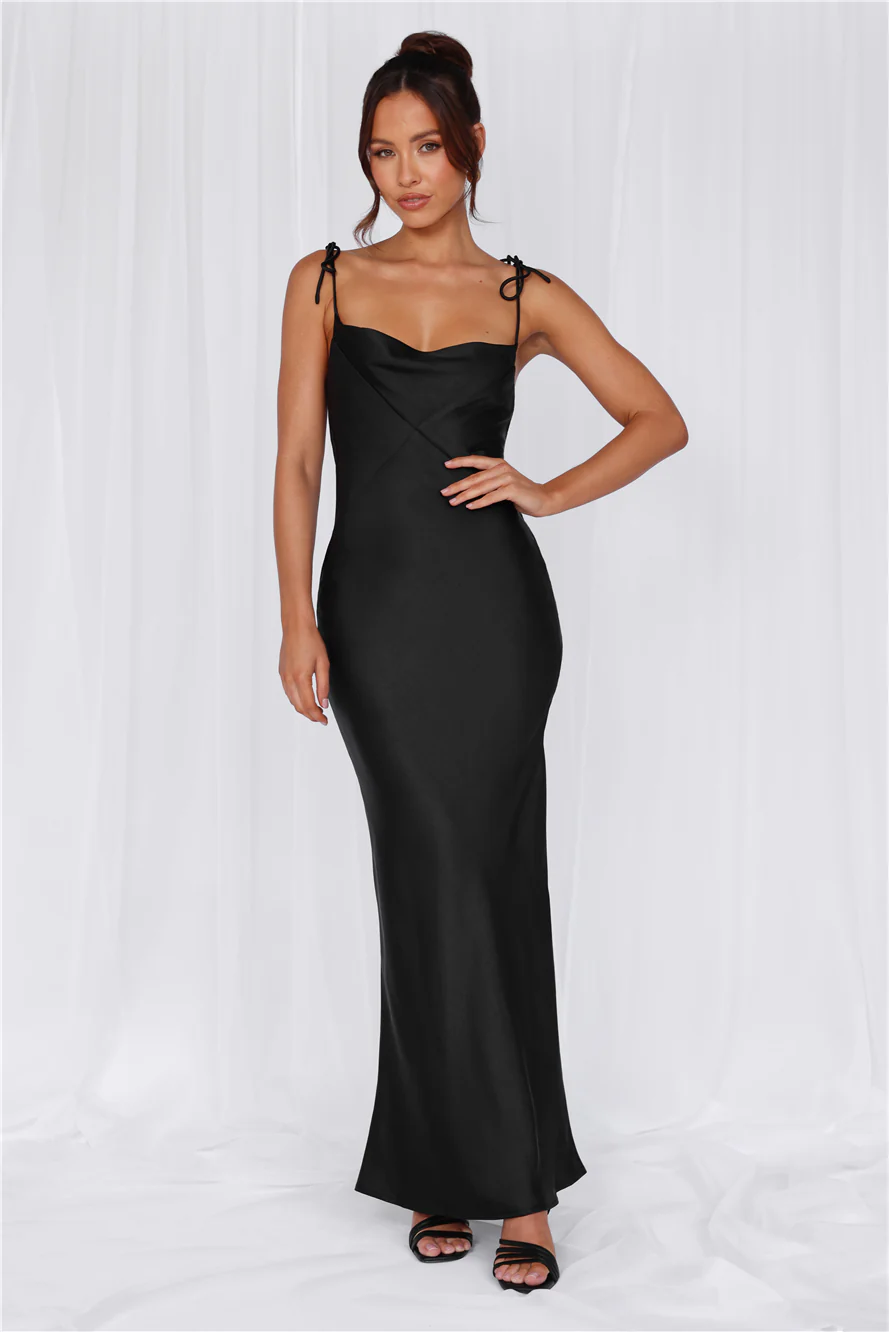 The Penelope Cowl Satin Maxi Dress Black
