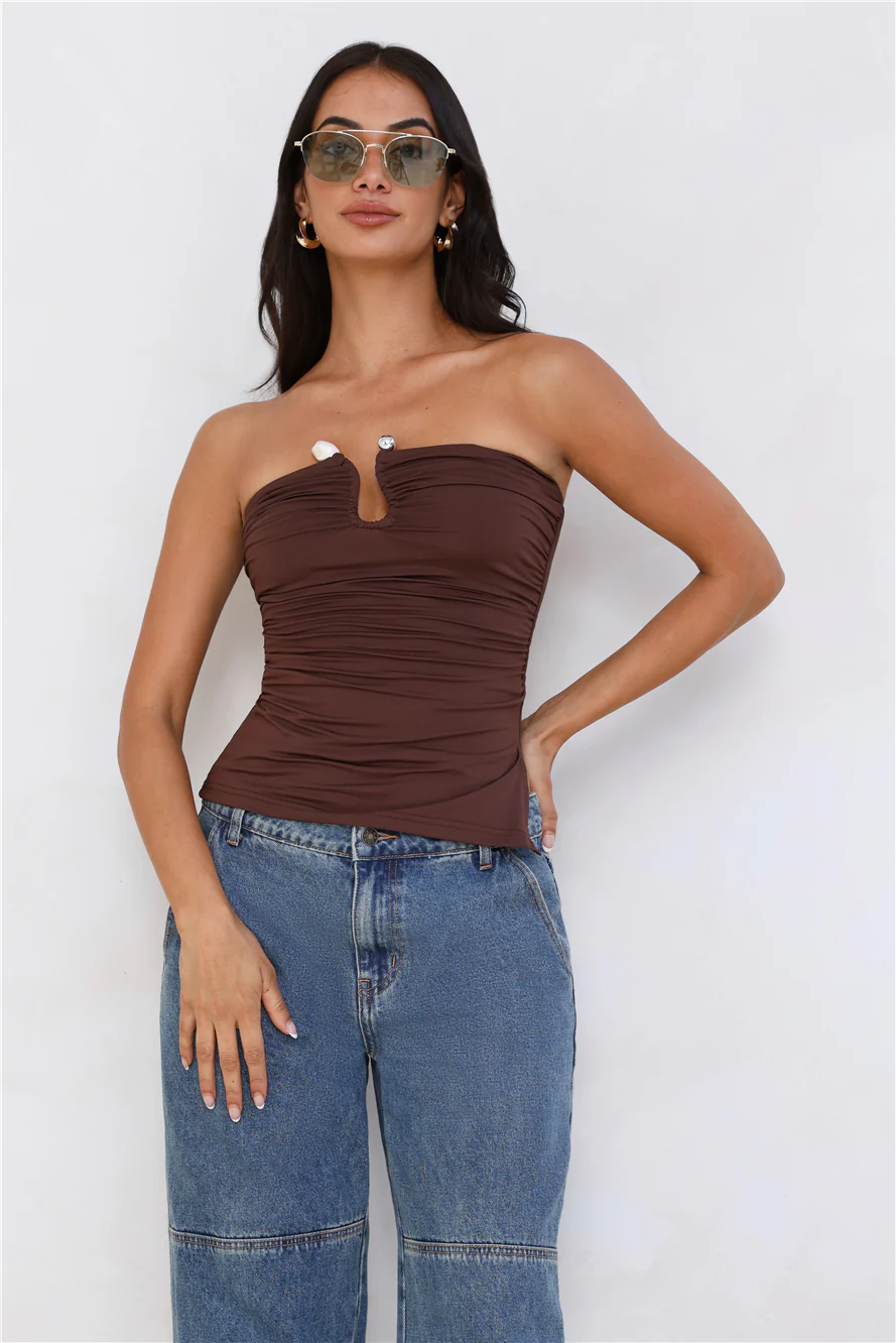 Sunset Spritz Strapless Top Brown