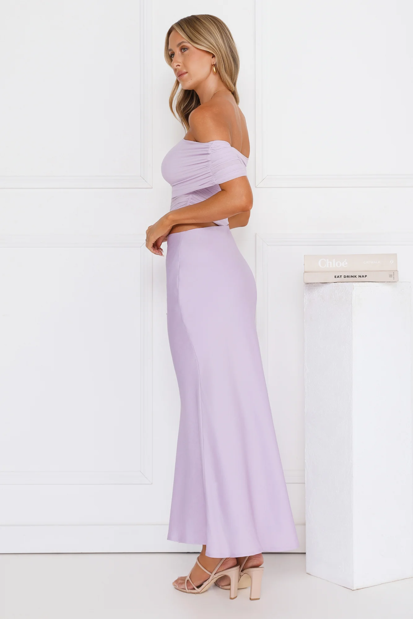Velvet Sky Off Shoulder Mesh Maxi Dress Lilac