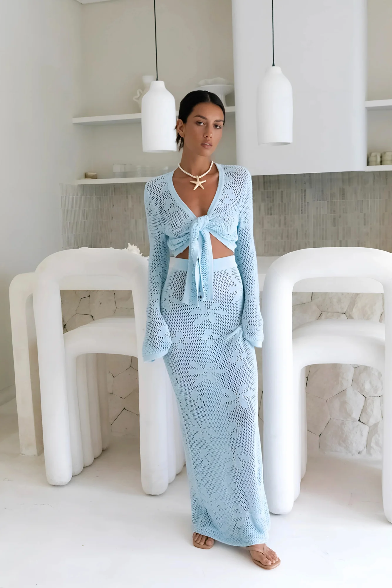 Terra Crochet Maxi Skirt Blue