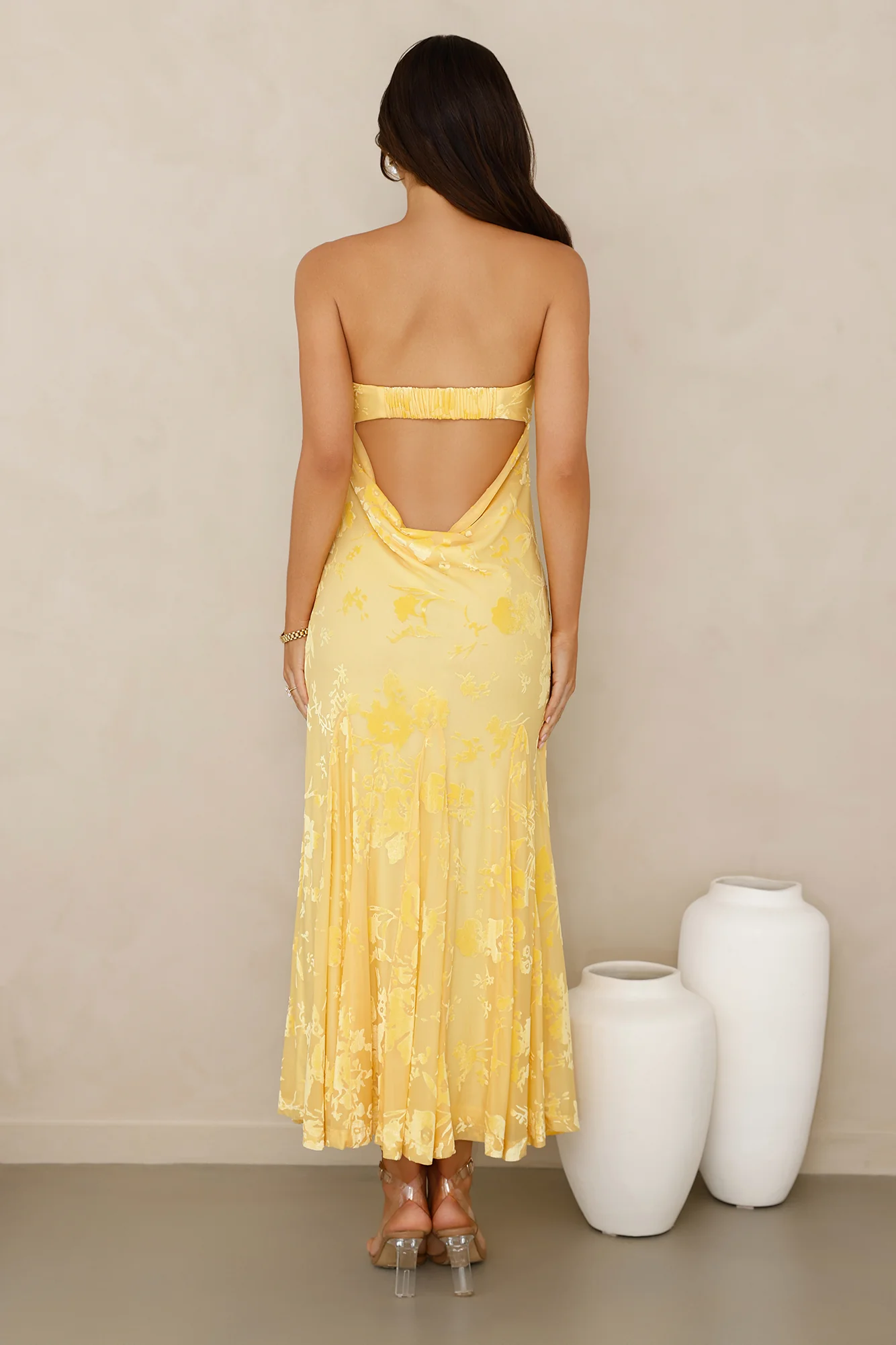 Style Empress Strapless Maxi Dress Yellow