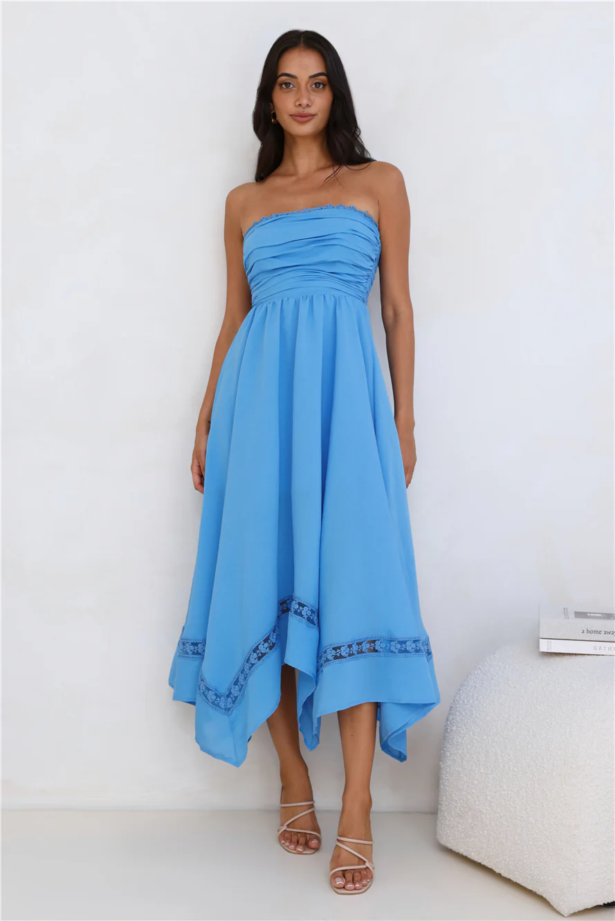 Visit The Moon Strapless Midi Dress Blue