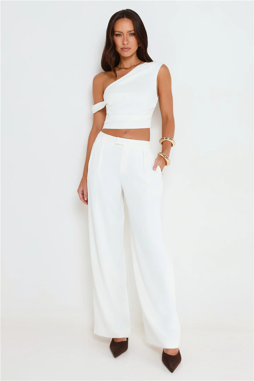 The Edit Tailored Off Shoulder Crop Top White